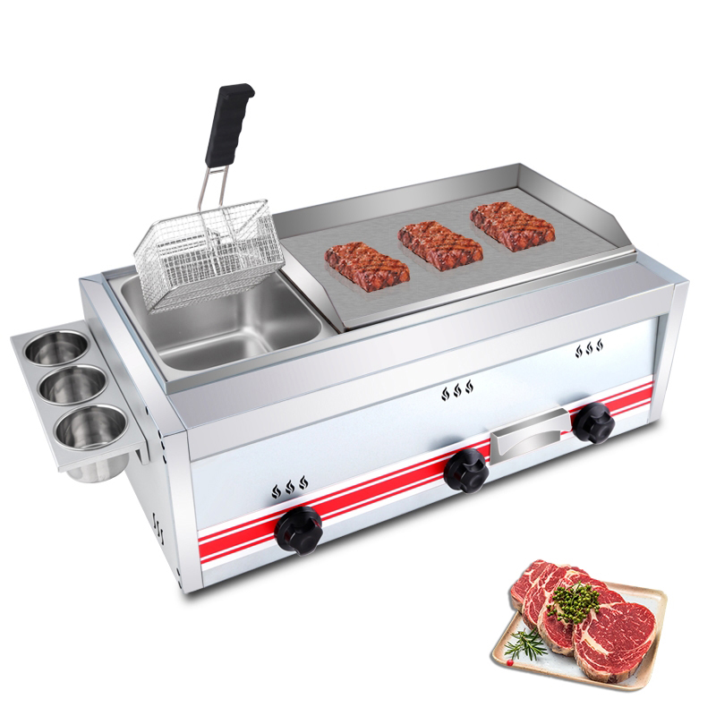 Mini Pancake Griddle - เตาเทปปันยากิแก๊สสแตนเลสเชิงพาณิชย์สำหรับย่างสเต็ก แฮมเบอร์เกอร์ บาร์บีคิว แบบสองหัวเตา ใช้แก๊ส LPG
