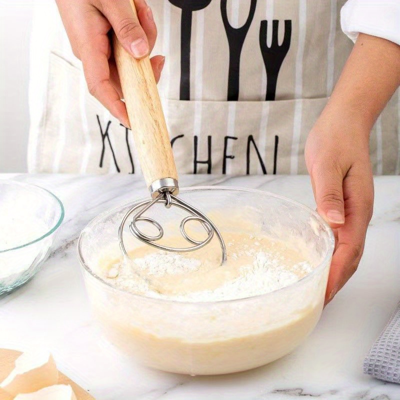 Danish Pancake Pan - เครื่องผสมแป้งแบบมือหมุน ที่ตีแป้งแบบเดนมาร์ก ที่ตีไข่สแตนเลส เครื่องผสมแป้งเค้กและขนมอบ เครื่องปั่นแป้งในครัว อุปกรณ์ทำขนม