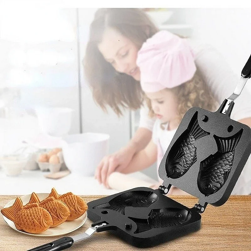 Egg Waffle Pan - ห้องครัวญี่ปุ่น Taiyaki ปลาคู่รูปร้อนขนมเค้กวาฟเฟิล Maker Pan ญี่ปุ่นแพนเค้ก