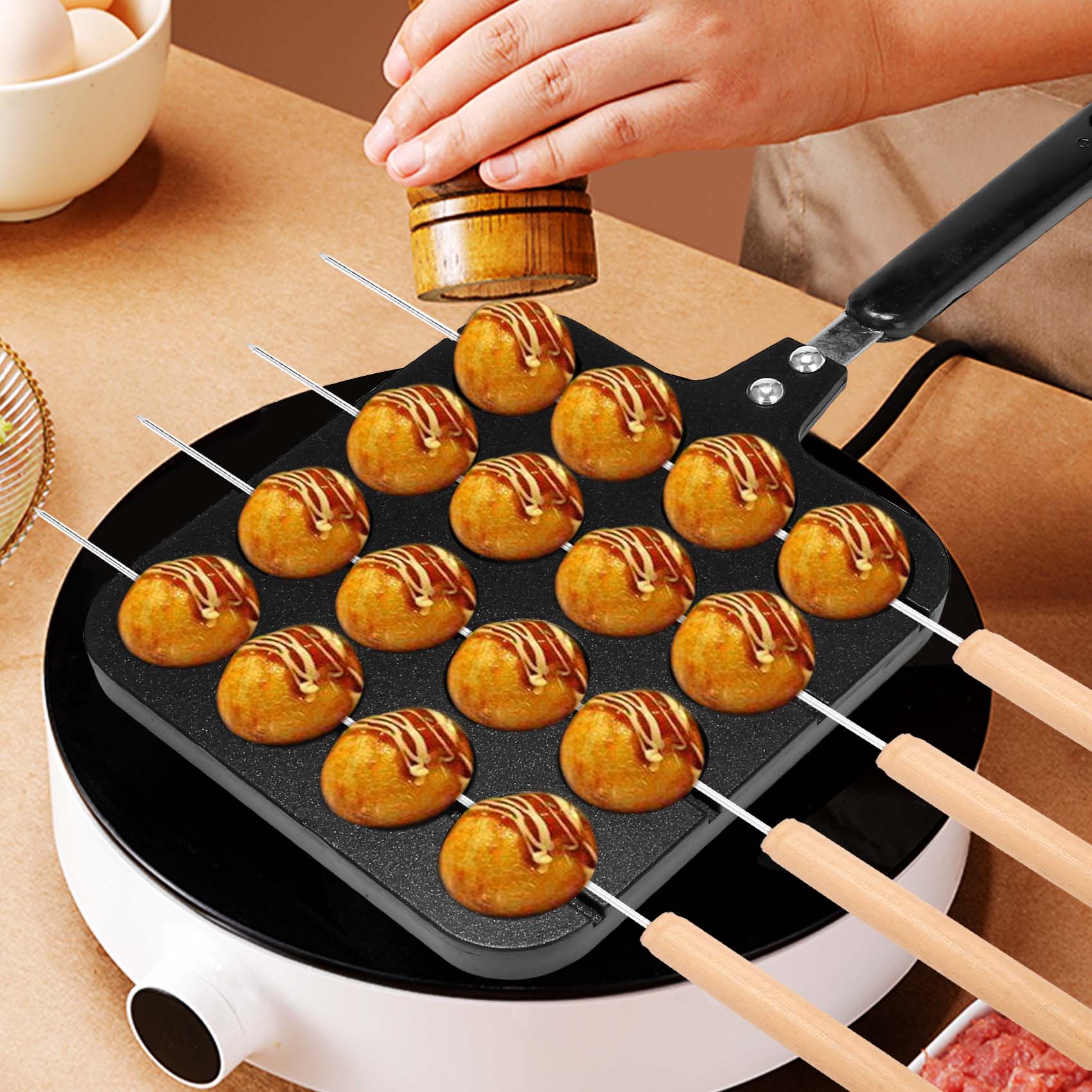 F-T 16 หลุมอลูมิเนียม Takoyaki - Takoyaki Grill Plate บทวิจารณ์และราคา